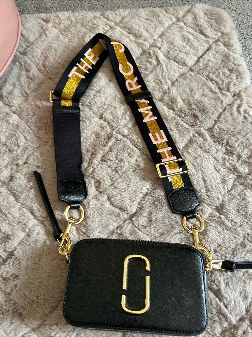 Marc Jacobs Black SnapshotCrossbody Camera Bag with Gold Hardware and Logo Strap